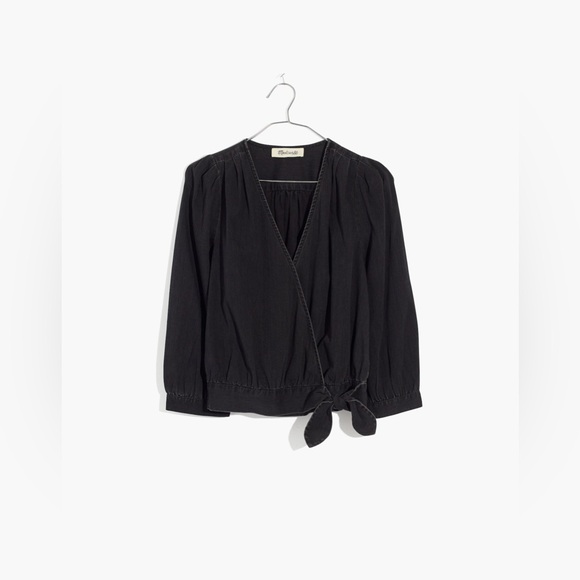 NWT Madewell Wrap Top in Black Denim - Picture 5 of 13